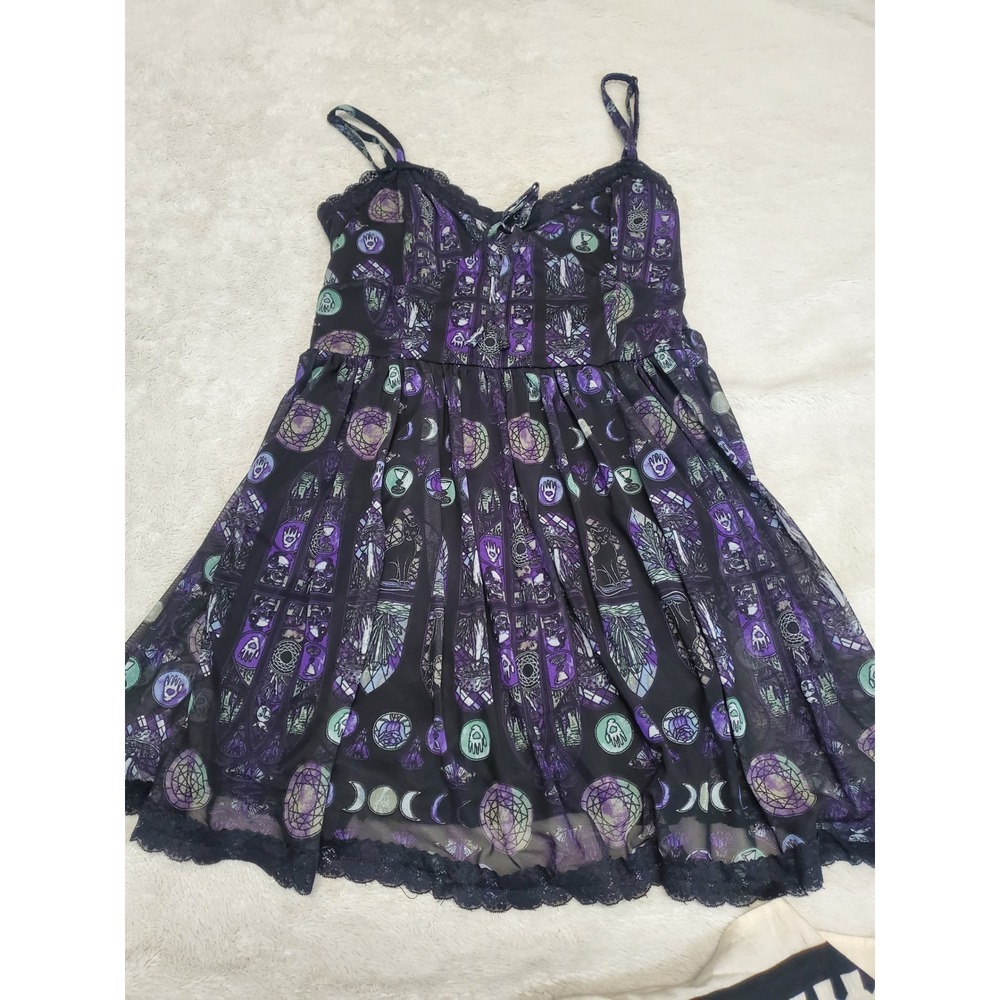 Cosmic Aura Black Strap Mesh Mini Dress XL Celestial Goth Mystical Witchy Magic